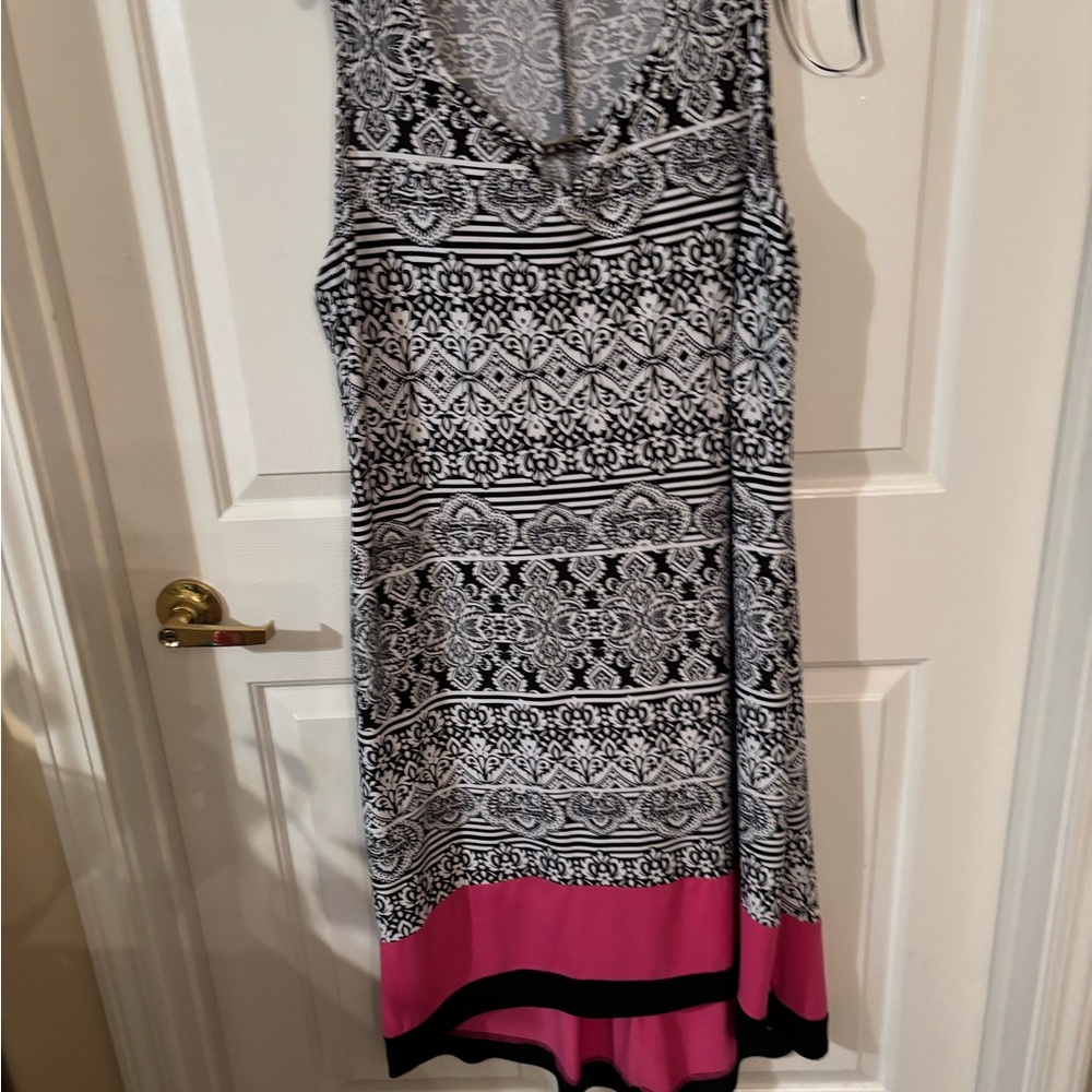 Avenue Black and White Midi Dress with Pink Trim